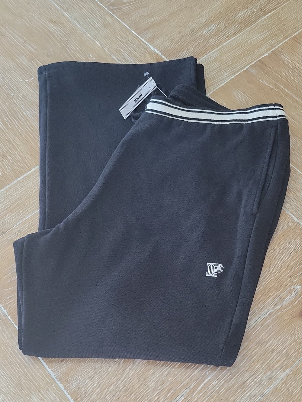 PINK Victoria's Secret Black/White Ivy Fleece Classic Fit Sweatpants XL NWT